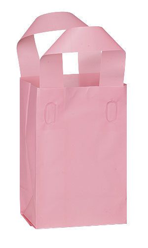 New Retails 100 Bags Small Pink Frosted Plastic Shopping Bag 5” x 3” x 7”