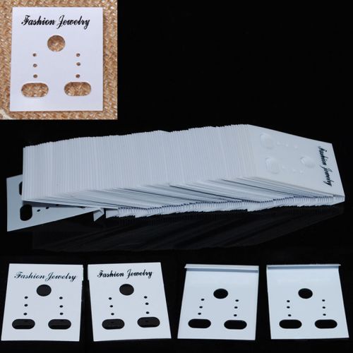 100Pcs White Jewelry Earring Ear Studs Card Plastic Holder Hang Hanging Display