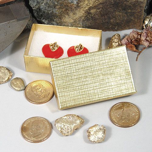 100 Gold Linen Jewelry Gift Boxes  - 2 1/2&#034; x 1 1/2&#034; x 7/8&#034;  Anti Tarnish Cotton