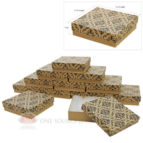 12 Damask Print Cotton Filled Jewelry Gift Boxes 3 1/2&#034; X 3 1/2&#034; Bracelet Box