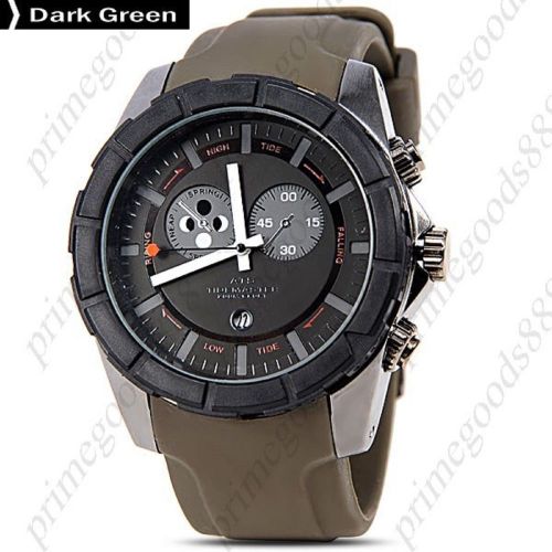 Silica Gel Date Men&#039;s Analog Quartz Wrist Wristwatch Free Shipping Dark Green