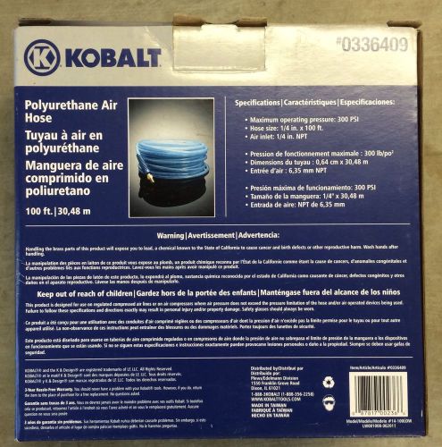 Kobalt Blue 300 PSI Polyurethane Air Hose 1/4&#034; x 100 With 1/4&#034; MNPT