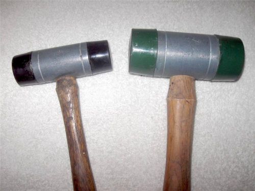 Vintage nupla replaceable soft-face hammer mallet lot - 2&#034; green, 1-1/2&#034; black for sale