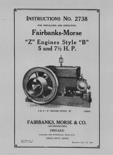 Fairbanks - Morse 5 &amp; 7 1/2  H.P. Manual No 2738