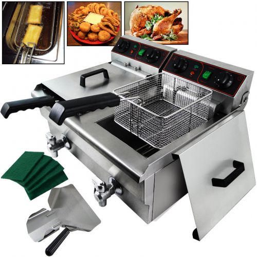 Commercial electric 20l deep fryer w/ timer and drain stainless steel french fry for sale