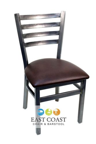 New Gladiator Clear Coat Ladder Back Metal Restaurant Chair w/ Brown Vinyl Seat
