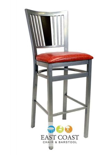 New steel city silver metal bar stool with orange vinyl seat for sale
