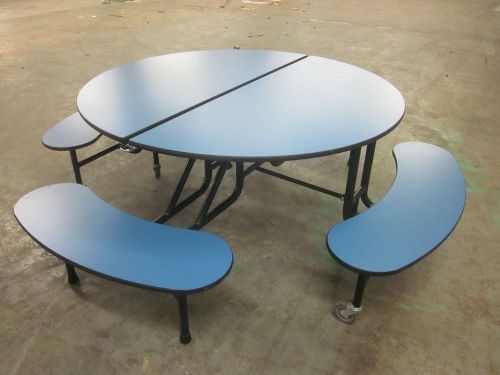 CLOSEOUT, SURPLUS GREEN ROUND CAFETERIA TABLE With BENCHES