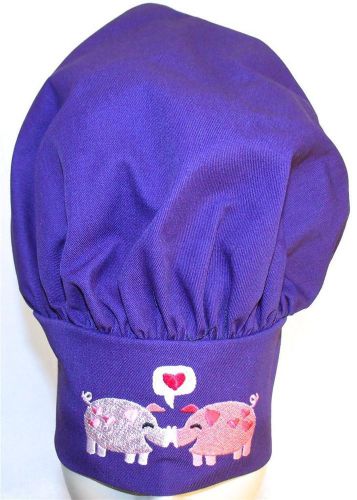Pink Pig Pair &amp; Hearts Purple Chef Hat Adult Adjustable Piggy Pigs Monogram NWT