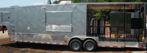 Concession trailer 8.5&#039;x38&#039; silver gooseneck - bbq event catering food for sale