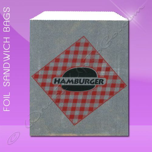 Foil Jumbo Sandwich Bags – 6-1/2 x 1-1/2 x 7-3/4 – Printed Hamburger