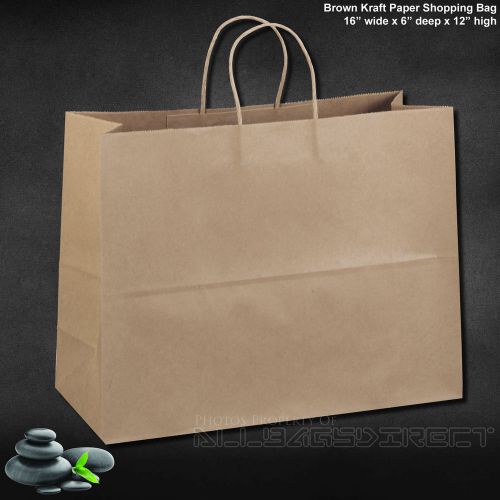 100 pcs Brown Paper Shopping Bags with rope style handles 16&#034;x6&#034;x12&#034;