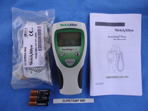 WELCH ALLYN SURETEMP #690 THERMOMETER W/ NEW 4&#039; ORAL PROBE--VERY GOOD CONDITION