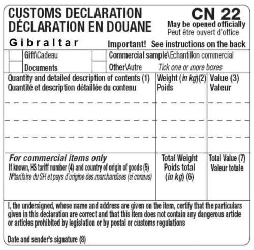 set of Customs declaration label form CN22 adhesive vinyl cutted