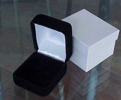 Two black velvet domed jewelry ring presentation display storage gift boxes for sale