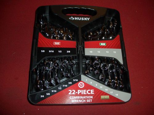 HUSKY 22 PC. COMBINATION WRENCH SET SAE MM GARAGE TOOL BOX STORAGE CASE SHOP