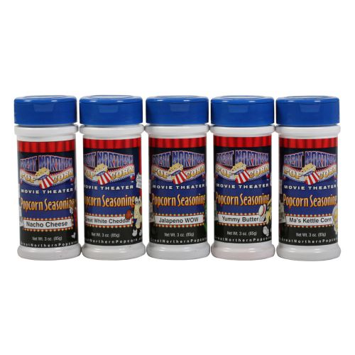 Great northern popcorn seasoning 5 flavors: butter cheddar nacho jalapeno kettle for sale