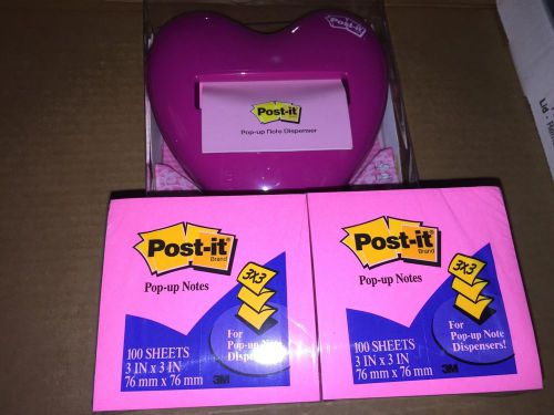 Post-it Pop-up Notes Dispenser for 3 x 3&#034; Notes Pink Heart Shape + 18 Pads/100