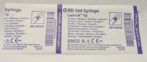 BD 1ml Syringe Luer-Lok Tip 309628 - Sterile Single Use Exp.2017-06, 100 count