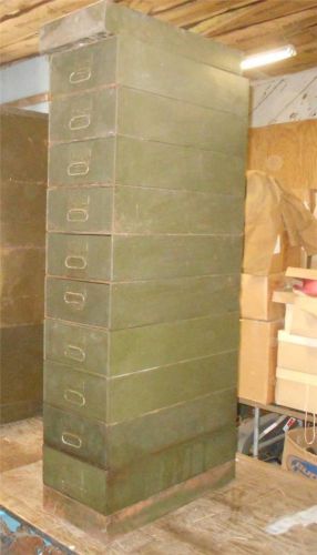 Industrial record file co green 1 drawer stacking file cabinets 12 piece set for sale