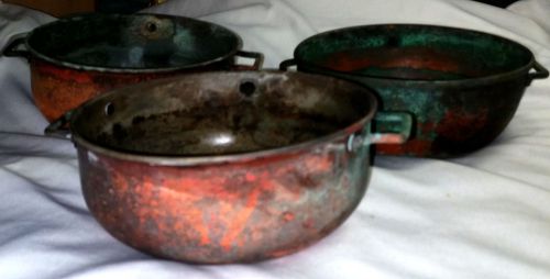 Lot of 3 Used Vintage Copper Lab Heating Pots 6&#034; diameter