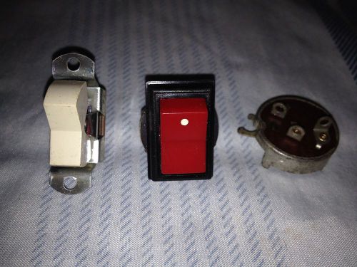 3 Vintage Switches - White Rocker, Red/Black Rocker and Rotary Switch -STEAMPUNK