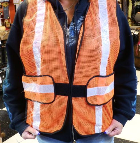 Orange polyester ironwear safety vest w/ reflective tape for sale