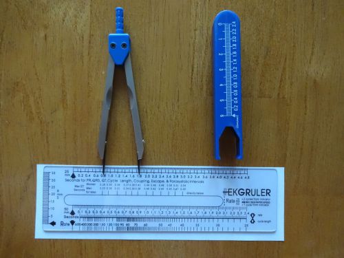 Brass ecg/ekg calipers with protective cover (blue) and ruler brand new, in usa for sale