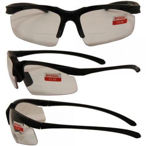 Global Apex Bifocal Safety Glasses w/2.5x Magnifying Clear Lenses &amp; Black Frame