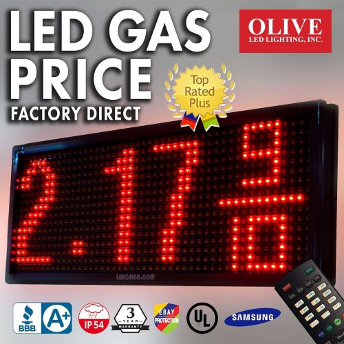 OLIVE LED™ 13&#034; x 38&#034; GAS PRICE SIGN Electronic Fuel Digital Message Station