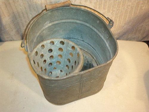 Vintage Galvanized Metal Mop Bucket USE OR GARDEN HOME DECOR