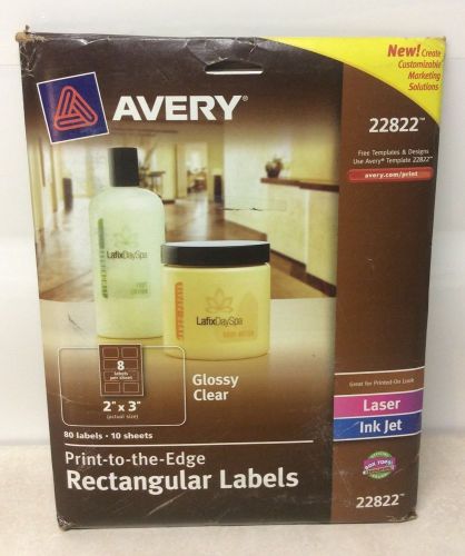 80 Pack Avery 22822 Print-To-The-Edge Labels, Rectangle, 2&#034;x3&#034;, Clear/Glossy