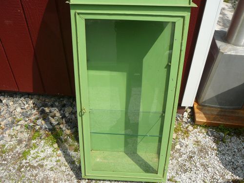 Industrial Lime Green Vintage Metal &amp; Glass Wall, Self, Cabinet