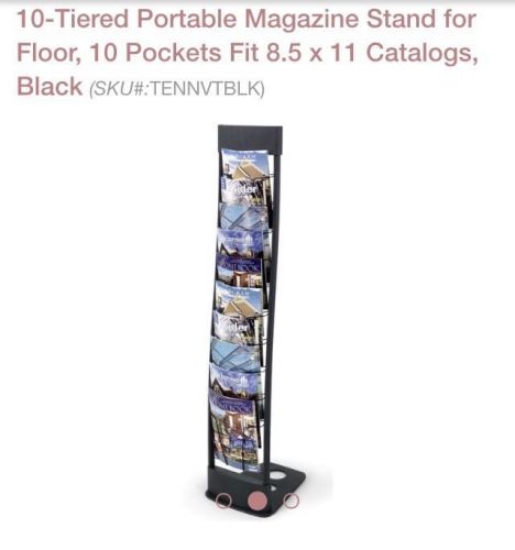 Tennvt 10-Tiered Portable Magazine Stand For Floor 10 Pockets Fits 8.5&#034; X 11&#034;
