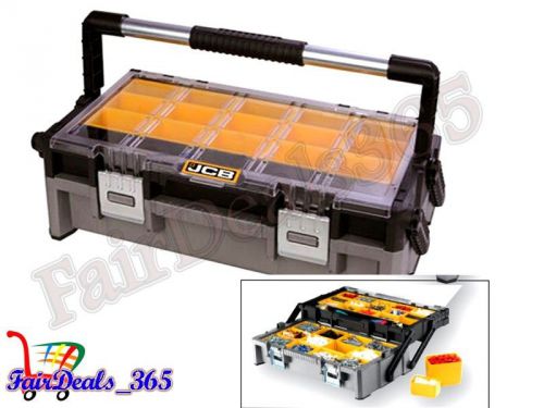 JCB 2 TRAY CANTILEVER ORGANIZER TOOL BOX WITH 27 REMOVABLE BINS HEAVY DUTY