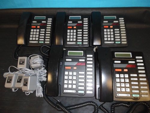 Lot of 5 NT 9120 Business telephone phones w/ Power adapters!