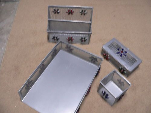 4 piece silver bling mesh desk set plus bonus pencil holder for sale