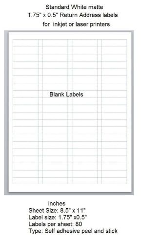 blank address labels 1.75&#034; x 0.5&#034; 80 labels per sheet. Buy 3 get 1 free (b1)