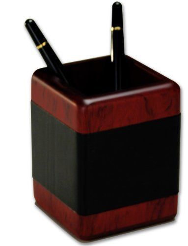 Dacasso Rosewood and Leather Pencil Cup Desk Drawer Office Supplies Business NEW