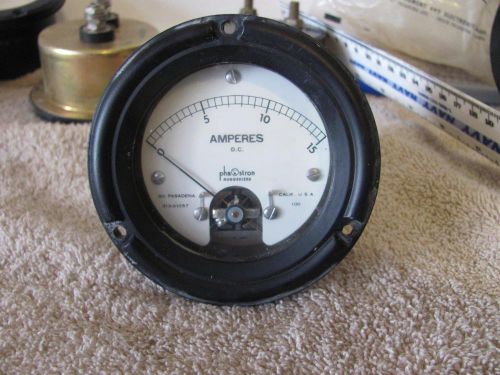 Phaostron 3  7/16&#034; D C Amperes meter 0 to 15 amps model 313 01057