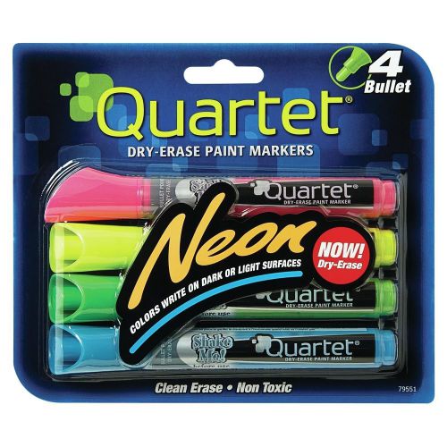 Quartet dry erase markers bullet tip glo-write neon assorted colors 4-pack (7... for sale