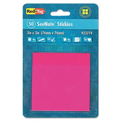 Transparent Film Sticky Notes, 3 x 3, Neon Pink, 50-Sheets/Pad, Sold as 1 Pad