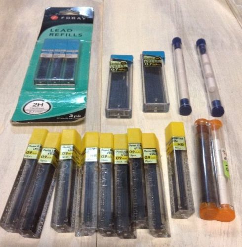 Lot Of Lead Refills Pentel 0.9 mm HB,Foray 0.7 2H, Bic, Erasers-Read Description