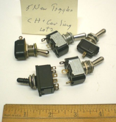 5 New Toggle Switches, 1 DPDT, 4 SPDT, Solder Terminals, CARLING +, USA, Lot 2