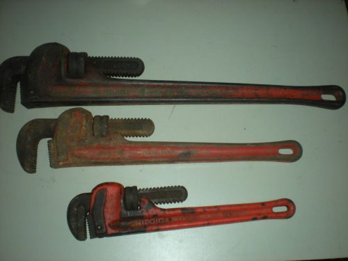 (3) Rigid Heavy Duty Pipe Wrenches 24&#034; 18&#034; 14&#034;