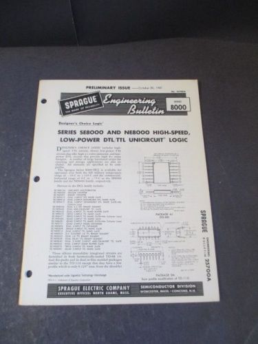 VINTAGE SPRAGUE ENGINEERING BULLETIN PRELIMINARY ISSUE SERIES SE8000 1967