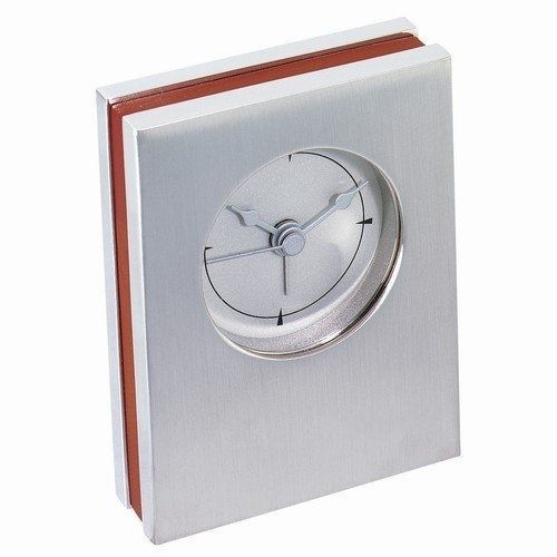 Wood / Metal Desk Clock With Alarm: 2-1/4 x 3 x 3/4