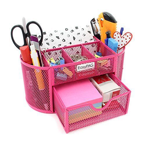 Easypag 9 compartments mesh desk organizer with drawer pink for sale