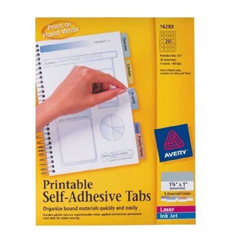 Avery  Printable Self-Adhesive Tabs 80 Tabs 1.75 inches x 1 inch (16283) Each