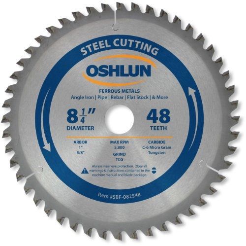 Oshlun SBF-082548 8-1/4-Inch 48 Tooth TCG Saw Blade with 1-Inch Arbor (5/8-Inch